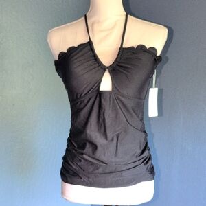 Black Asymmetrical Ruched Tank Top